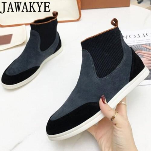 2021 Winter New Hot Sale Brand Shoes for Women Nude Splicing Real Suede Walking shoes Casual Elastic Slip-on flat Shoes mujer