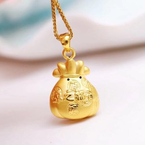 Pure 24K Yellow Gold Pendant Women 999 Gold FU Bag 3D Hard Gold Bag Pendant