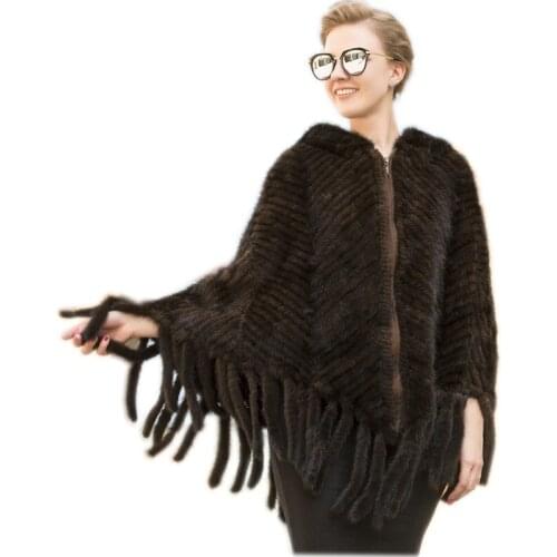 European fur womens poncho Knitted mink fur coat 2019 new arriving women warm shawl poncho warp jackets overcoats with tail
