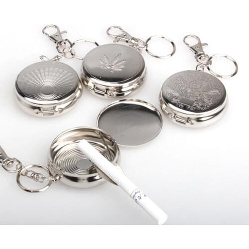 1PC Outdoors Mini Round Cigarette Keychain Portable Ashtrays Stainless Steel Pocket Ashtray