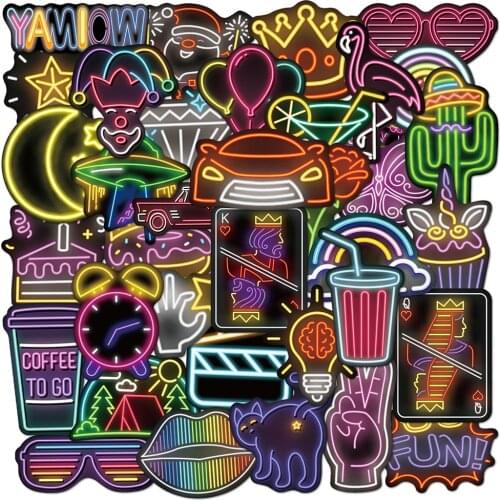 10/40/80PCS Neon Light Graffiti Stickers Toy for Kids Anime Animal Cute Decals Stickers to Laptop Phone Guitar Car Skateboard