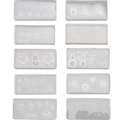 10Pcs Christmas Theme Snowflake Snowman Nail Art Silicone Mold Kit Craft Tools
