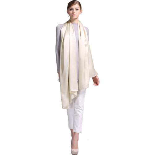 100% Silk Satin Long Scarf 55X180cm Pure Mulberry Silk Plain Color Silk Scarf Factory Direct Online Store 04 Champagn