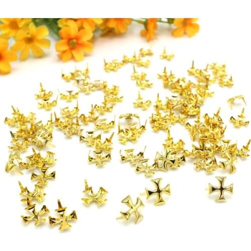 100PCs/lot Golden cross Spike Rivet 12mm Studs Punk Bag Leather Clothes Decorative Craft DIY Accessories Leather