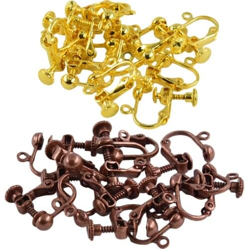 12 Pairs Antique Brass Gold Clip on Screw Back Non-Pierced Earring Findings with Open Loop 17x14mm 5/8" X 4/8"
