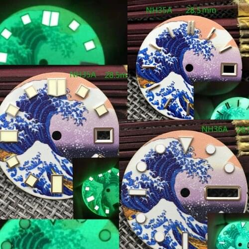 3D printing Kanagawa sea waves full luminous adaptation dial 28.5mm surfing NH35A and NH36A movements