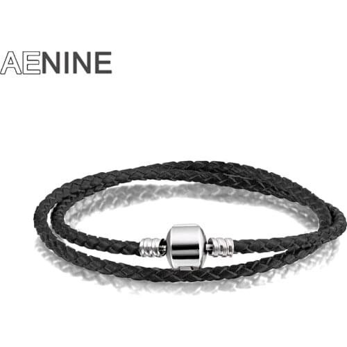 AENINE Trendy Silver Color Clasp PU Leather Chain Charms Bracelet For Women Colorful Double Layer Wrap Bracelets Jewelry PABR903