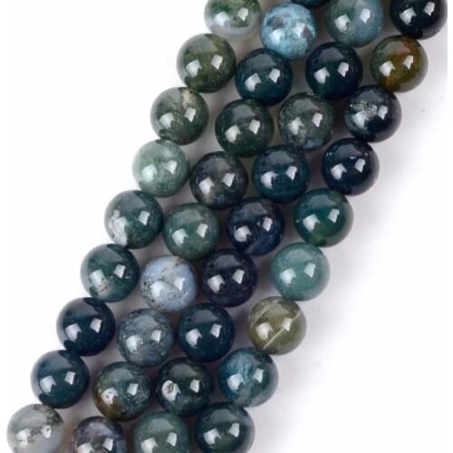 Natural Stone Beads Moss Agates Round Loose Beads For Jewelry Making Diy Bracelet Minerals Fashion Jewellery Accessories 15"