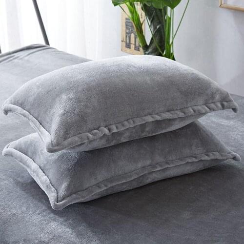 2pcs 48x74cm Pillow Case Solid Color Autumn Winter Flannel Warm Plus Velvet Pillow Cover pillow top cama queen