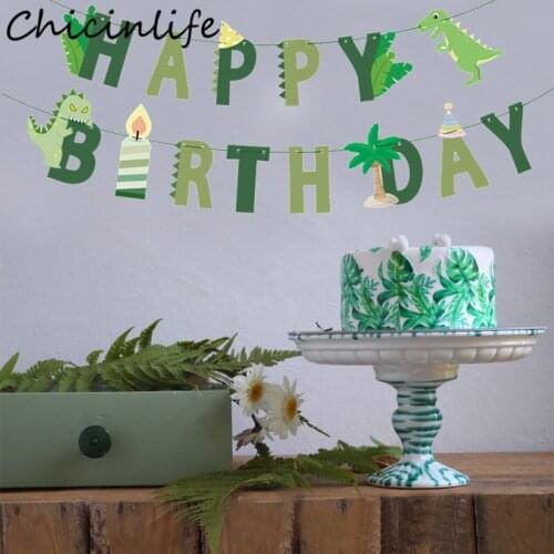 Chicinlife 1Set Dinosaur Theme Happy Birthday Banner Baby Shower Jurassic World Birthday Jungle Party Garland Bunting Supplies