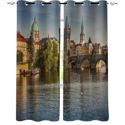 River Bridge Scenery Windows Curtains For Living Room Bedroom Decorative Kitchen Curtains Drapes Treatments