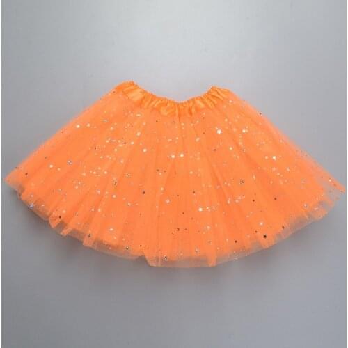 2020 Kids Baby Star Glitter Dance Tutu Skirt For Girl Sequin 3 Layers Tulle Toddler Pettiskirt Children Chiffon orange skirt
