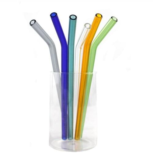 Bending 8mm diameter heat resistant colored glass straw milk tea straw straight diagonal transparent glass straw