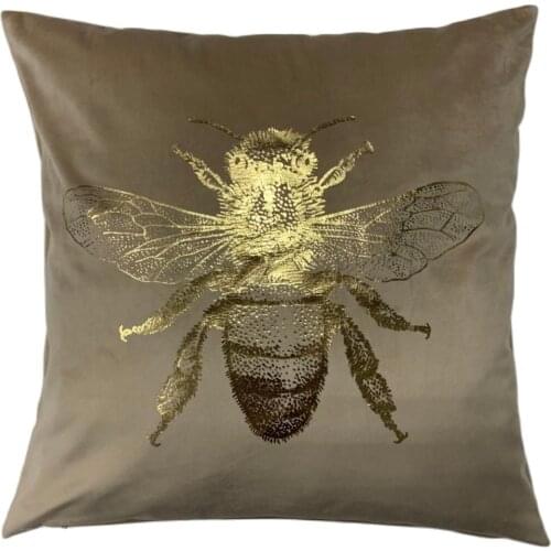 Hot Selling Insect Foil Printing Square Velvet Bee Cushion Cover Gold Stamping Throw Pillowcase