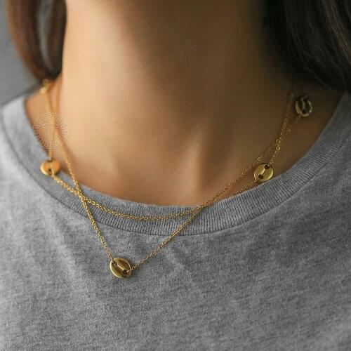 Coffee Bean Necklace Marina Satellite Long Chain Necklace For Women Girls Stainless Steel Adjustable Jewelry Wholesale DDN279