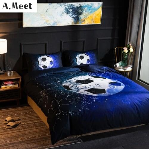 Boys Bedding Set Football Single Twin Bed Sets 3D Black Duvet Cover Queen King Size Child Pillowcase Summer Comforter Bed Sheets