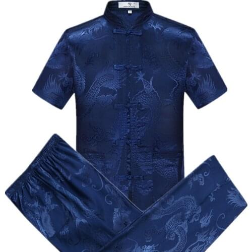 4 colors china style dragon embroidery kung fu Tang suit martial arts wushu clothing Short sleeve soft tai chi clothing 1 set