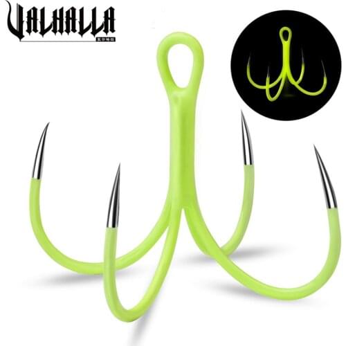 VALHALLA 10Pcs/Box Quadruple Reinforced Anchor Fishing Hook 16# 18# High Carbon Steel Four Claws Hooks Luminous Tackle Fishhooks