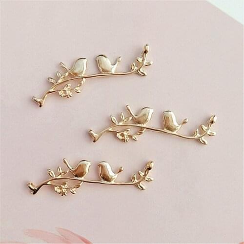 SEA MEW 100 PCS 45*14mm Fashion Metal Alloy KC Gold Bird Branch Connectors Charm For Jewelry Making