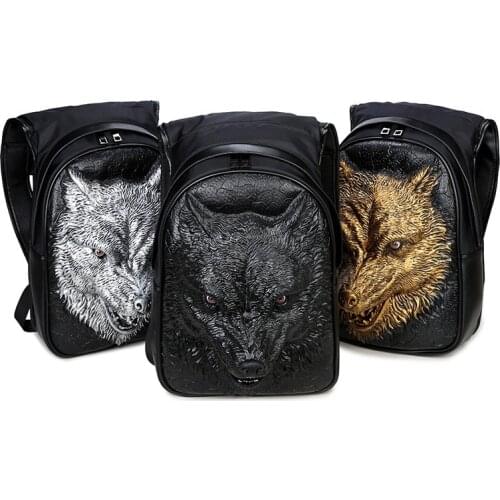 Fashion Personality Fierce wolf Embossing knife leather backpack rivets backpack with Hood cap apparel bag cross bags man