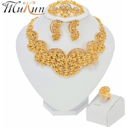 MUKUN 2021 New Nigerian Wedding African Costume Jewelry Set Dubai Fashion Charm Neckace Jewelry sets For Women Party Gift
