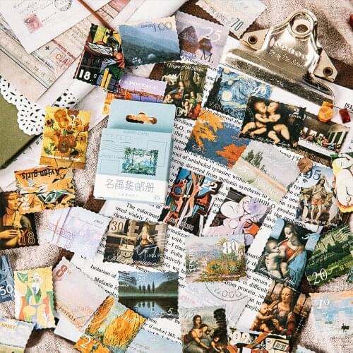 45pcs Original Boxed Creative Retro Famous Paintings Collection Stickers Set Adhesive Post Gift Diary Sticker Decoration H6469