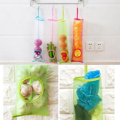 Grocery Bag Holder Wall Storage Mesh Dispenser Plastic Kitchen Organizer Reusable Produce Bags Vegetables Garbage Bag Storage