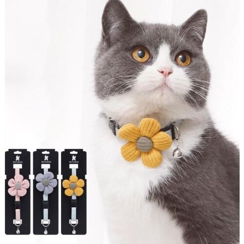 Cat Collar Adjustable Pet Collars Personalized Cute Flower Necklace For Cats Small Large Cat Sweet Cotton Soft Ribbon Neck Strap