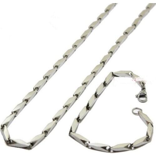 Fashion women Men jewelry set Stainless Steel 4mm Stick Link Chain Necklace & Bracelet Set for Holiday Gifts