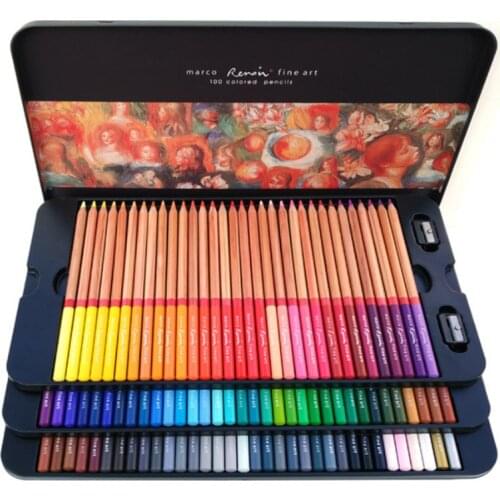 Marco Renoir Professional Color Pencil Iron Box Crayon Colored Pencils Coloring Drawing Crayon De Couleur Student Art Supplies