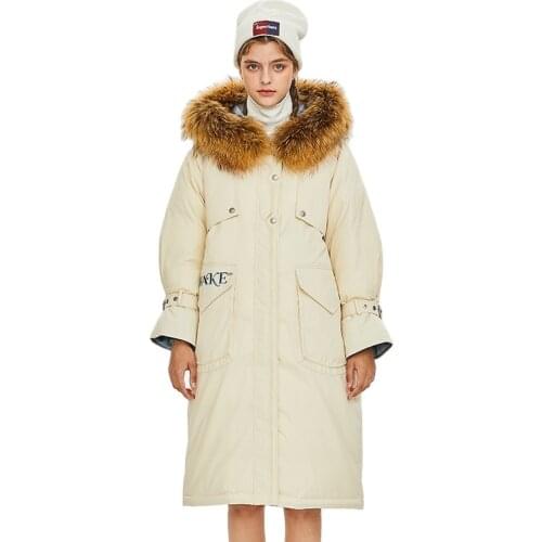 Women White Duck Down Jacke Warm Thick Long Parkas Fur Collar Hooded Quilted Coat For Female Brand Fluff Ladies Cloth AA1906303