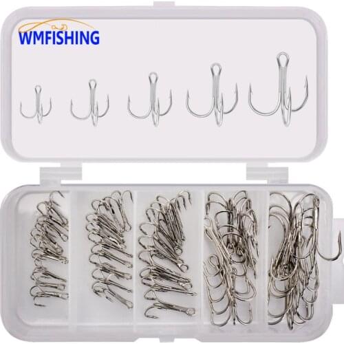 Fishing Hook 50pcs/BOX Treble Hook Texas Fish Stainless Steel Silver Red Triple Offset Wacky JIG HEAD SET Fishhooks Peche Pesca