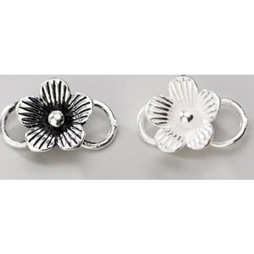925 Sterling Silver Double Hole Flower Charm Connectors Bracelets Necklace Silver Connection Pendants DIY S925 Jewelry Findings
