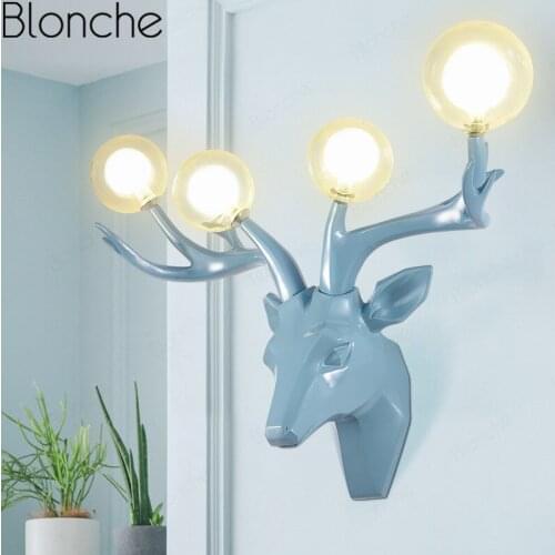 Modern Deer Head Wall Lights Resin Antlers Wall Lamps for Living Room Bedroom Corridor Lighting Fixtures Home Decor Luminaire