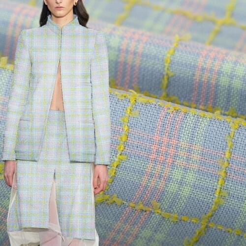 Red Raspberry Italy Blue Pink Plaid Tweed Fabric Garment Material Women Jacket Coat Sewing Cloth Tailor Textile Freeshipping