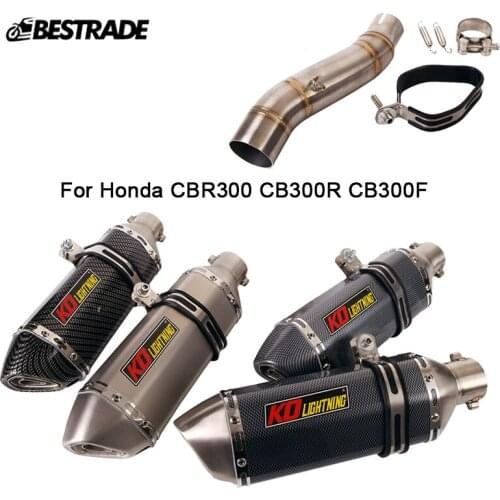 Motorcycle Exhaust System Middle Link Pipe Slip On 51MM Muffler Escape Tips For Honda CBR300 CB300R CB300F Stainless Steel