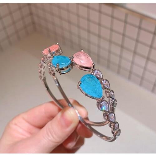 QTT Fashion Bracelets Heart Paraiba Tourmaline Gemstone Womens Bracelets Brilliant 925 Sterling Silver Jewelry For Women Ladies