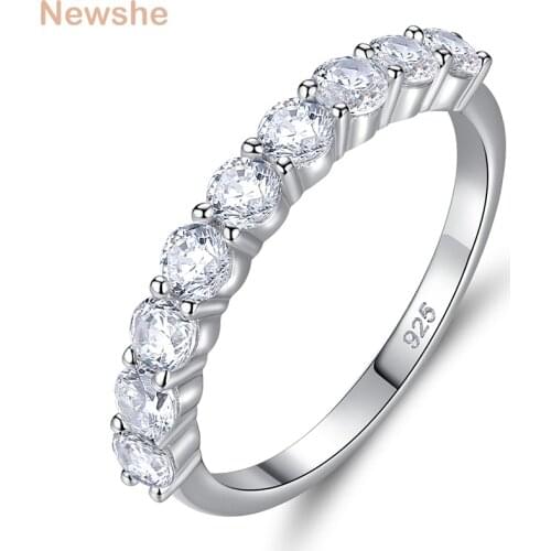 Newhse Solid 925 Sterling Silver Wedding Rings For Women Eternity Promise Finger Ring AAAAA Zircons Exquisite Jewelry Gift