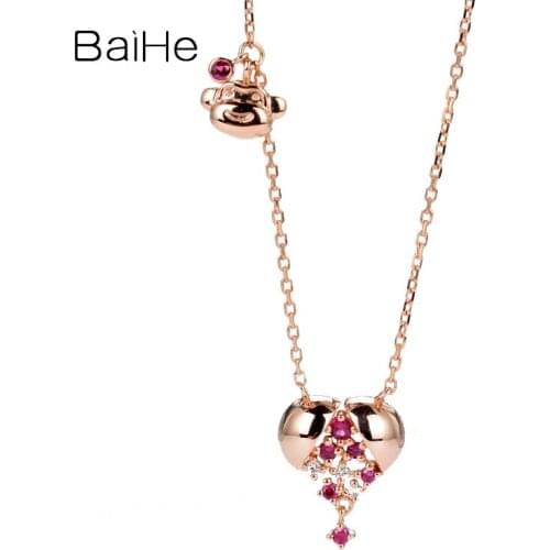 BAIHE Solid 18K Rose Gold 0.12ct Natural Rubys Wedding Women Trendy Fine Jewelry Elegant Gift Complex colored balls Necklaces
