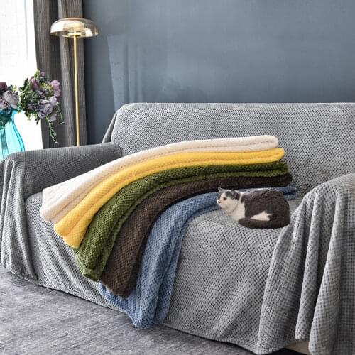 Winter Soft Flannel Sofa Towel Nordic Solid Color Coral Fleece Blanket Warm Sofa Covers For Living Room Pet Furniture Protector