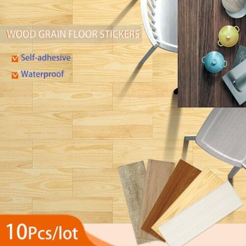 10Pcs Floor Sticker Waterproof PVC Wood Texture Decorative Tile Stickers Home Board Decor Bedroom Living DIY Room Renovation