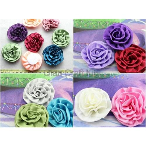 100pcs mix color Satin Rolled Rose/Rosettes- fabric flowers, satin flower, DIY headband supplies, accessory supplies 2"