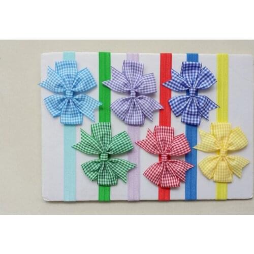 100 pcs girl gingham hair bows Hair Bands Thin Elastic rubber head band school party plaid Elastic Headbands SG8645