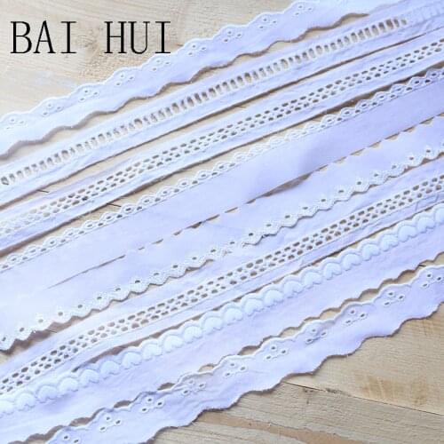 2YARD Luxury White cotton embroidery flower lace collar Fabric Sewing Applique DIY ribbon trim bridal guipure cloth dress decor