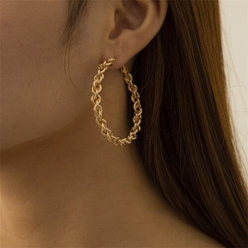 2021 Vintage Women Exaggerated Circle Geometric Large Earrings With Plain Loop Earrings Fashion Hollow-Out Earrings For Ladies