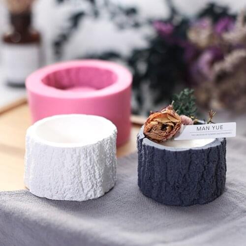 3D Simulated Tree Stump Shape Candle Holder Cement Clay Molds Flowerpot Silicone Mold Succulent Planter Concrete Silicone Mold