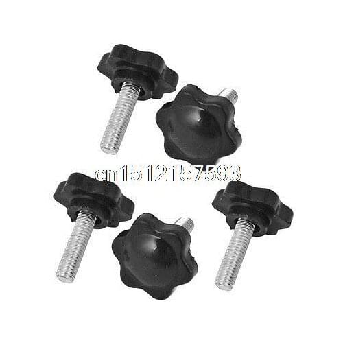 5Pieces 25mm Dia Star Shaped Head M6x20mm Male Thread Clamping Screw Knob