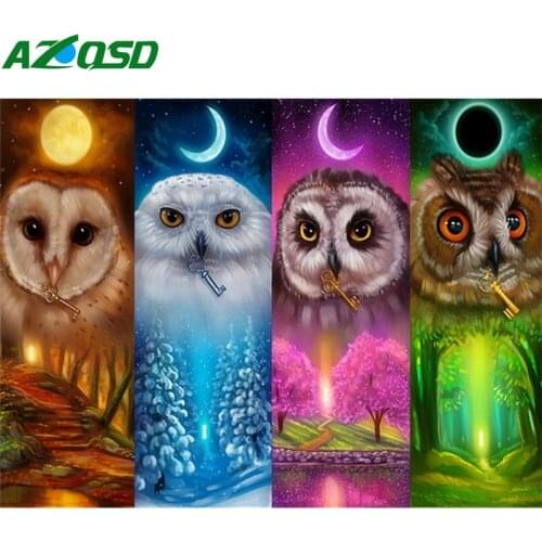 AZQSD Full Round Drill Diamond Mosaic Animal Owl 5D Picture Of Rhinestones Diamond Embroidery Sale Home Decor DIY Handmade