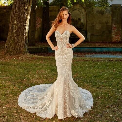 All Over Appliques Beading Shiny Trumpet Wedding Gowns Vestido De Noiva Sereia Sweetheart Neck Backless Illusion Mermaid Dresses