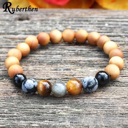 Ruberthen Snowflake Obsidia Sandalwood Yoga Bracelet Negative Energy Protection Bracelet Empath Protection Grounding Bracelet